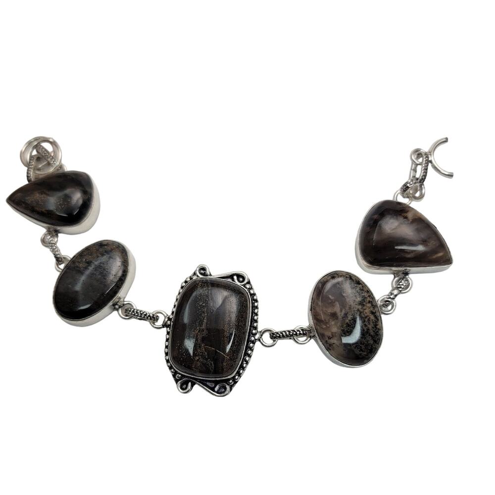 Sterling Silver Bracelet with Agate Stones - 7.5" Adjustable